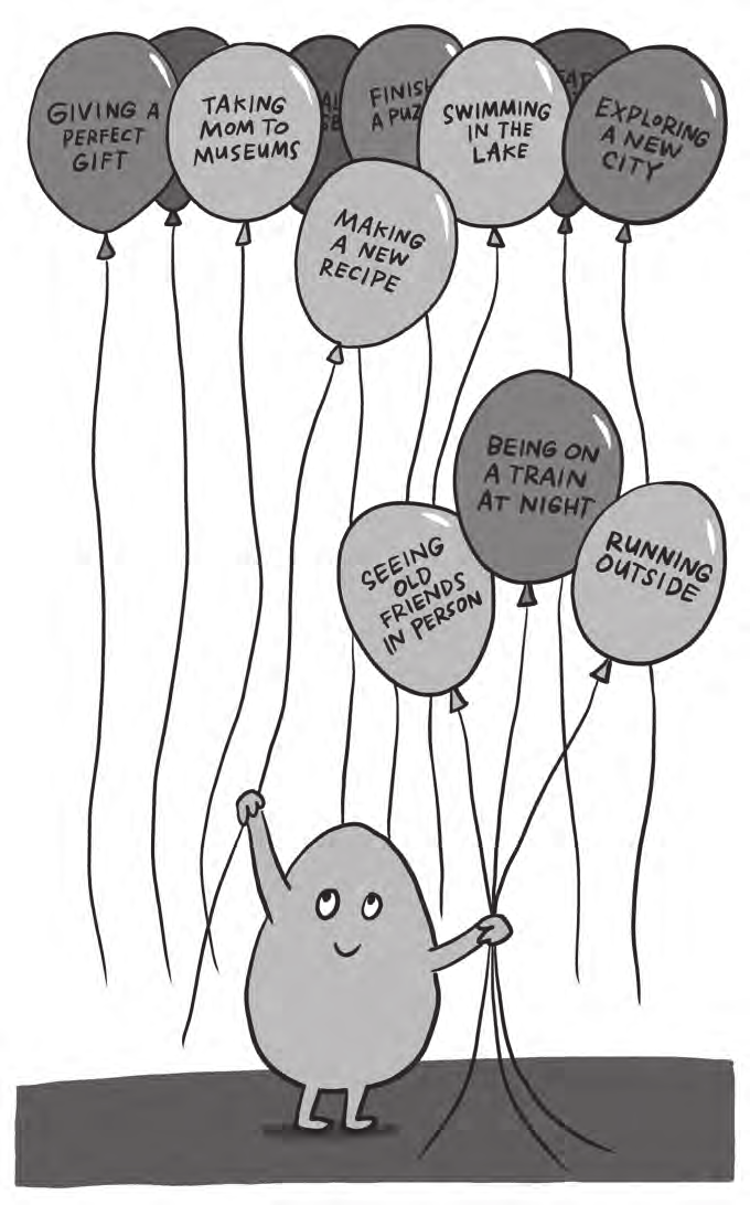Illustration from the Hold On to That Feeling chapter of Time Anxiety, by Emily McDowell