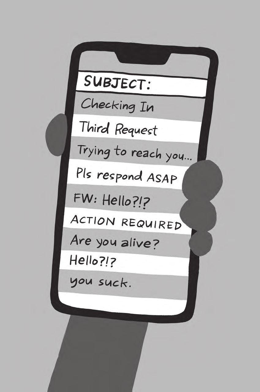 Illustration from the Inbox of Shame chapter of Time Anxiety, by Emily McDowell