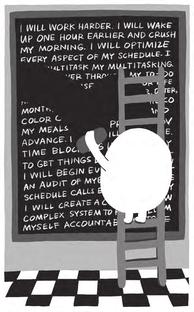 Illustration from the Unlearning chapter of Time Anxiety, by Emily McDowell